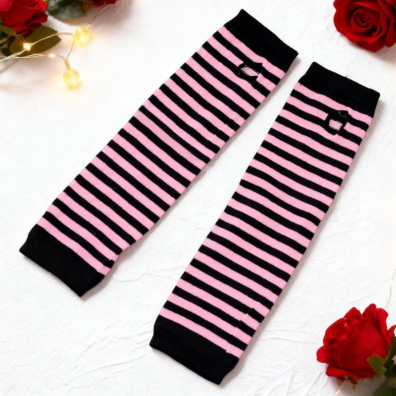 Nydotd Fingerless Long Sleeve Mittens Gloves Y2K Kawaii japanese harajuku Gothic Punk Knitted Striped Arm Warmer for Women - Image 4
